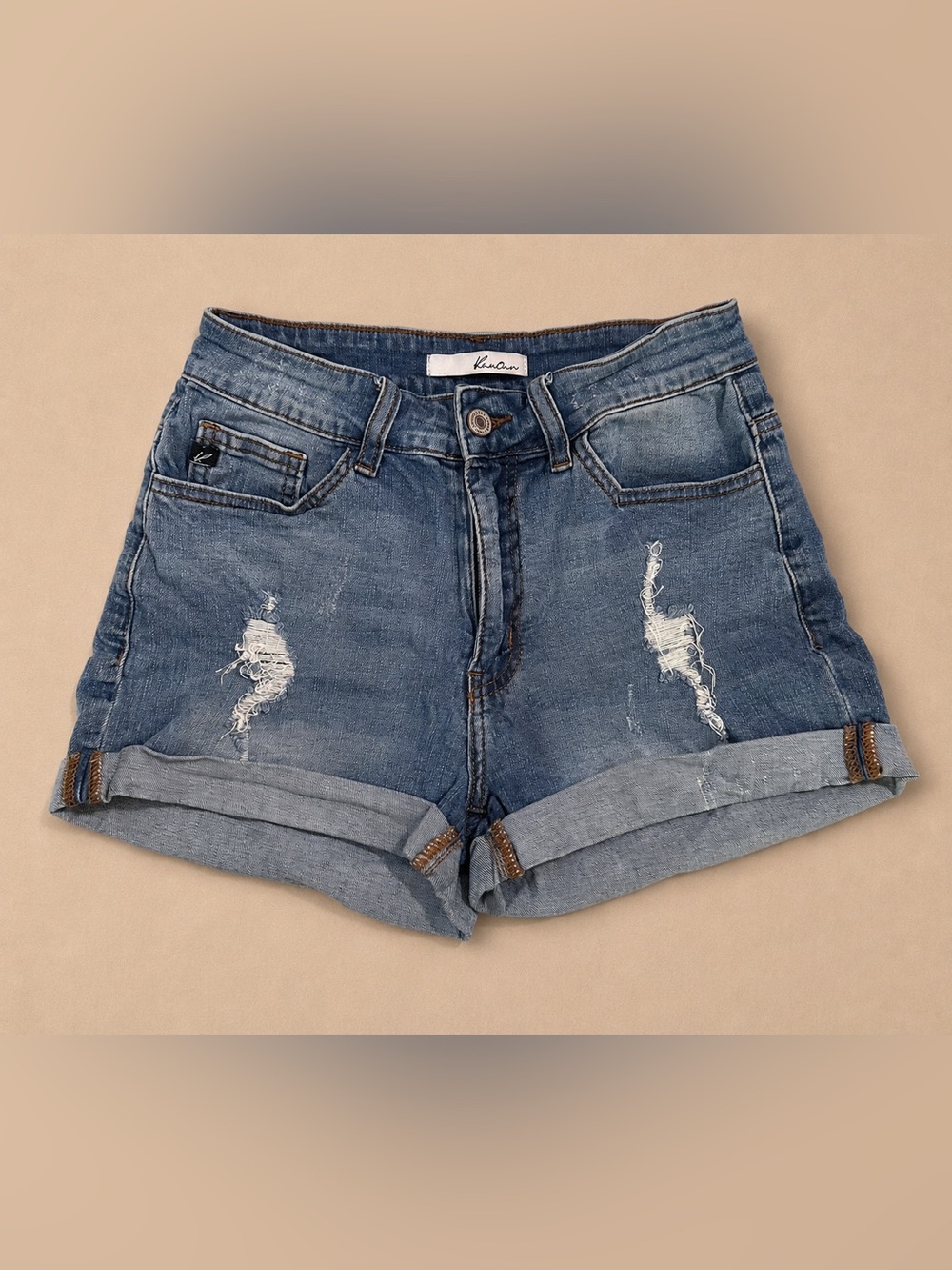 KanCan High Rise Distressed Cuffed Denim Shorts Size 5/26 - Picture 2 of 9